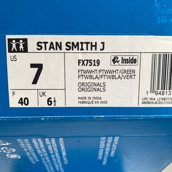 NEW Adidas Originals Stan Smith J Sneakers White Green Primegreen Size 7 - Picture 9 of 9